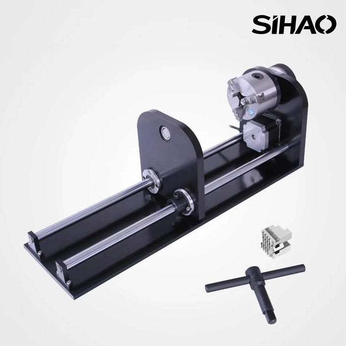 SIHAO Rotary Cutter and Engraver Attachment with 3-Jaw Spindle and 230 mm Track for 50W 60W 80W 100W 130W CO2 Laser Engraving Machine Rotary Tool Accessory - SIHAOTEC Laser