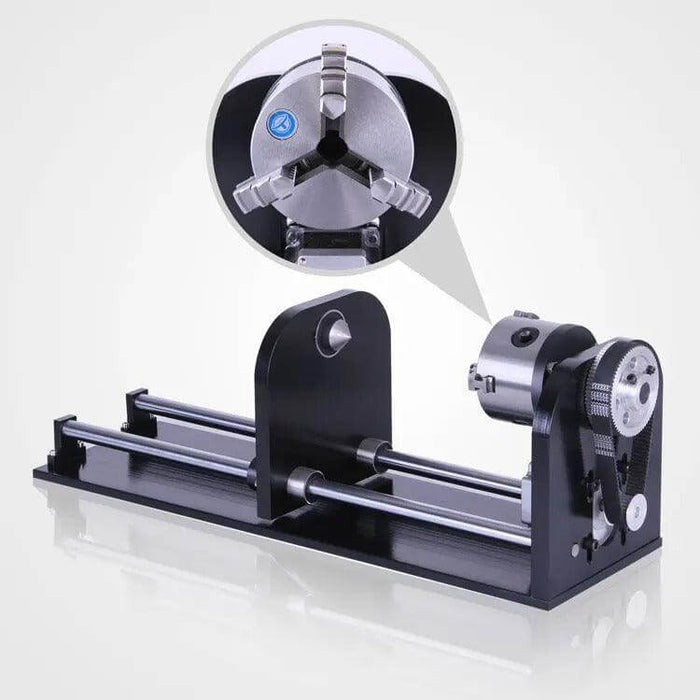 SIHAO Rotary Cutter and Engraver Attachment with 3-Jaw Spindle and 230 mm Track for 50W 60W 80W 100W 130W CO2 Laser Engraving Machine Rotary Tool Accessory - SIHAOTEC Laser