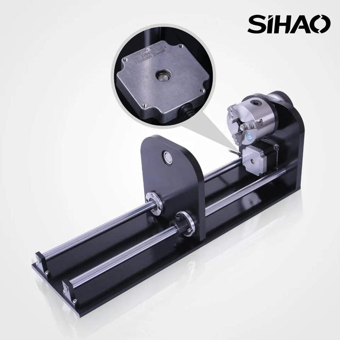 SIHAO Rotary Cutter and Engraver Attachment with 3-Jaw Spindle and 230 mm Track for 50W 60W 80W 100W 130W CO2 Laser Engraving Machine Rotary Tool Accessory - SIHAOTEC Laser