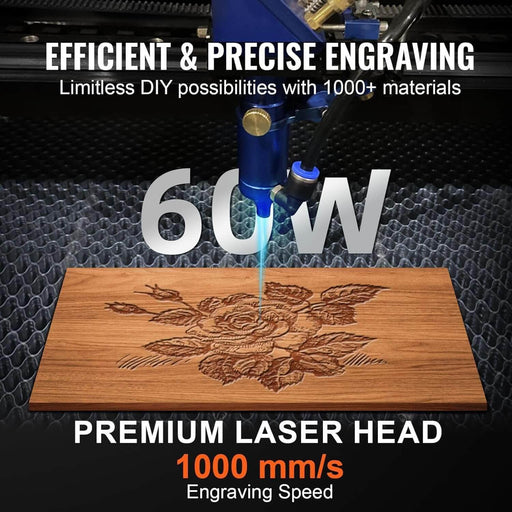 SIHAO Red 60W CO2 Laser Engraver | with Built-in Air pump/6L Water Tank | Cutter (24"x16") | Ruida Controller | with Manual Focus - SIHAOTEC Laser