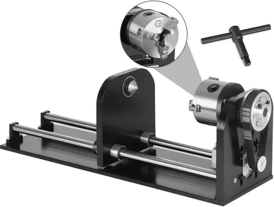 SIHAO Rotary Cutter and Engraver Attachment with 3-Jaw Spindle and 230 mm Track for 50W 60W 80W 100W 130W CO2 Laser Engraving Machine Rotary Tool Accessory - SIHAOTEC Laser