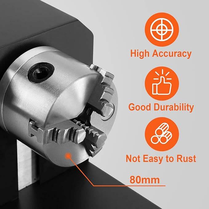 SIHAO Rotary Cutter and Engraver Attachment with 3-Jaw Spindle and 230 mm Track for 50W 60W 80W 100W 130W CO2 Laser Engraving Machine Rotary Tool Accessory - SIHAOTEC Laser